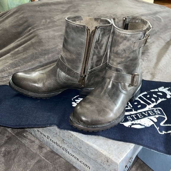 Free Bird Rocco Grey Genuine Leather Buckle Boots